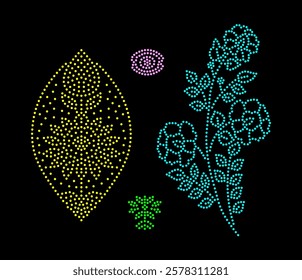 Rhinestone hotfix transfer large flower with leaves buti set design for laser cutting, 2.2 mm hole size 6 ss, flower rhinestone vector design collection.
