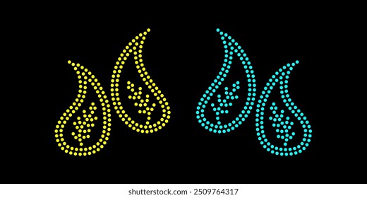 Rhinestone hotfix transfer paisley buti set design para corte a laser, 2,2 mm tamanho de furo 6 ss, paisley rhinestone vetor design.