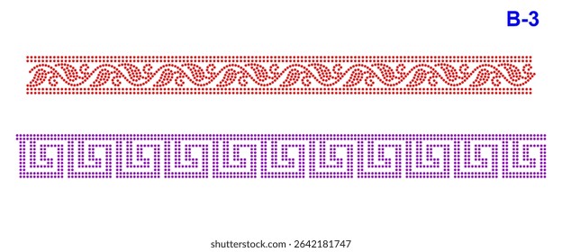 Rhinestone hotfix transfer seamless border design, abstract geometric and leaves design, perfect for ladies' suits, sarees, and other clothing material, 2.2 mm or 6 ss stone hole size