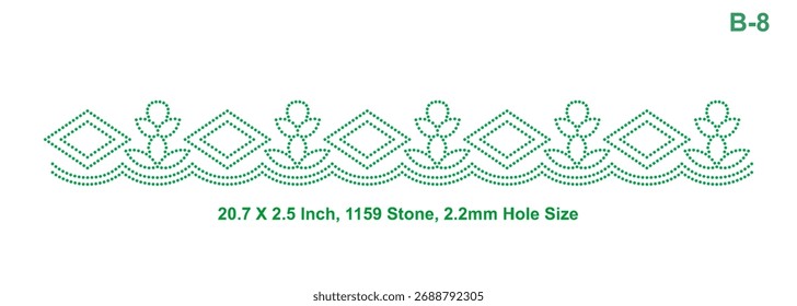 Diseño de borde sin costuras de transferencia de hotfix de diamantes de imitación, patrón de encaje geométrico, perfecto para trajes de mujer, sarees, dupatta y otros materiales de ropa, tamaño de agujero de piedra de 2,2 mm o 6 ss.
