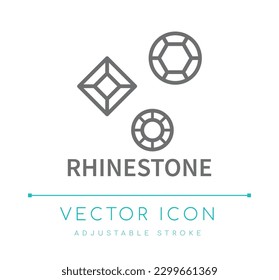 Icono de línea del vector de material joyero de Rhinestone
