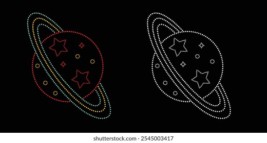 Rhinestone planet Astronaut with star Rocket design. Rhinestone Astronaut with Star Rocket a Cosmic Design Sparkling with Celestial Glamour Template. The suit is encrusted with shimmering jewels.