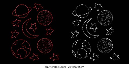 Planeta de strass Astronauta com projeto de foguete estrela. Astronauta de strass com foguete estrela um projeto cósmico cintilante com modelo de glamour celestial. O terno está incrustado com joias cintilantes.