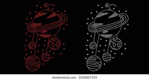 Planeta de strass Astronauta com projeto de foguete estrela. Astronauta de strass com foguete estrela um projeto cósmico cintilante com modelo de glamour celestial. O terno está incrustado com joias cintilantes.