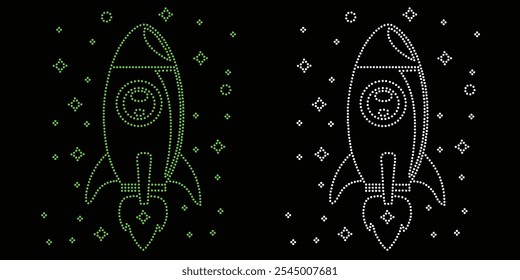 Rhinestone planet Astronaut with star Rocket design. Rhinestone Astronaut with Star Rocket a Cosmic Design Sparkling with Celestial Glamour Template. The suit is encrusted with shimmering jewels.