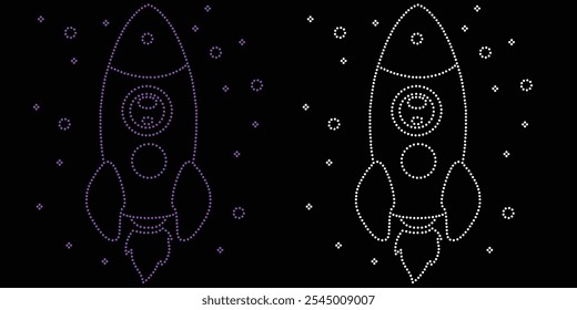 Rhinestone planet Astronaut with star Rocket design. Rhinestone Astronaut with Star Rocket a Cosmic Design Sparkling with Celestial Glamour Template. The suit is encrusted with shimmering jewels.