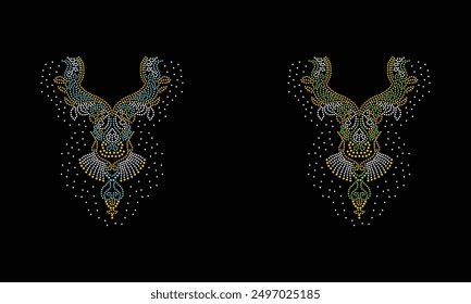 Diseño de Vector de diamantes de imitación. diseño de Vector de elefante de diamantes de imitación para la ilustración de la decoración del cuello con diamantes de imitación en forma de collar. Rhinestone de la transferencia de la flor. 