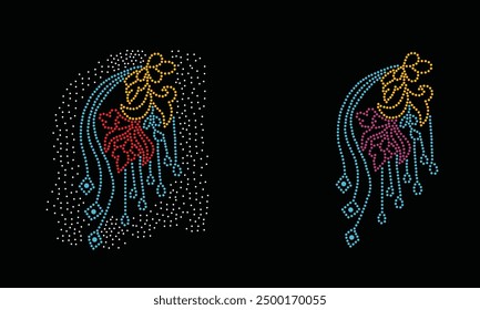Diseño de Vector de diamantes de imitación. diseño de Vector de elefante de diamantes de imitación para la ilustración de la decoración del cuello con diamantes de imitación en forma de collar. Rhinestone de la transferencia de la flor. 
