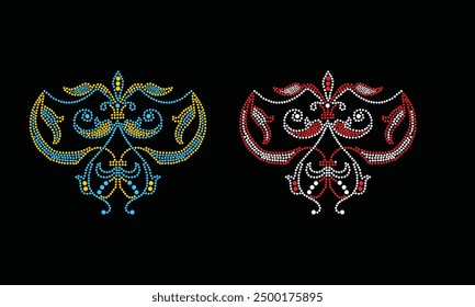 Rhinestone vector Design. rhinestone elephant vector design for Illustration of collar neck decoration with rhinestones in the form of a necklace. Flower  Transfer  Rhinestone. 