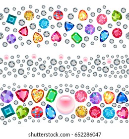 Rhinestones seamless background, isolated on white background. Vector illustration
