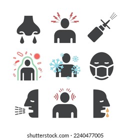 Rhinitis icons set. Symptoms, Treatment. icons set. Vector signs for web graphics.