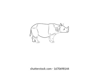 Rhino Animal Cartoon Vector Outline Illustration