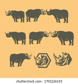 rhino animal character vector logo design