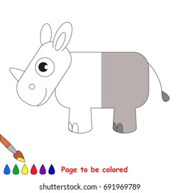 Rhino Animal, the coloring book to educate preschool kids with easy gaming level, the kid educational game to color the colorless half by sample.