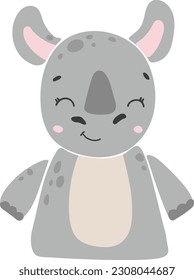 Rhino animal isolted vector, Cute Animal rhino, Safari Clipart, Portrait animal vector, Baby animal element