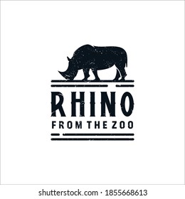 Rhino Animal Logo Illustration Vector Graphics Design In Vintage Style