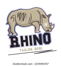 Rhino animal logo vector illustration with dummy text on white background. E-sport Logo.