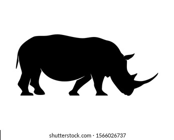 Rhino Animal Silhouette on White Background. Isolated Vector Wildlife Animal