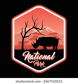 Rhino Animal Silhouette Outdoor National Park Badge