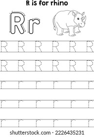 Rhino Animal Tracing Letter ABC Coloring Page R