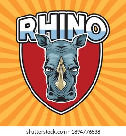 rhino animal wild head character in shield vector illustration design