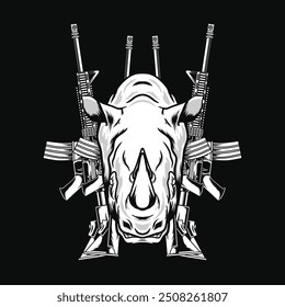 Rhino with assault rifle vector drawing