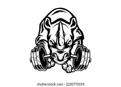 rhino with barbel vector logo, illustration, pitness, rhinocenus