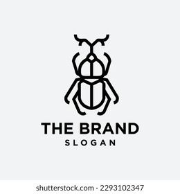 diseño vectorial de icono de línea simple de escarabajo rinoceronte, diseño de pictograma de logotipo animal moderno de insecto único con cuerno. Ilustración del insecto de escarabajo macho japonés con alas
