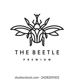 rhino beetle simple line icon logo vector design, modern animal logo pictogram design of unique insect with horn. Illustration of Japanese male stag beetle insect with wings