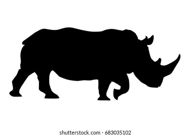 Rhino. Black silhouette. Vector illustration isolated on white background