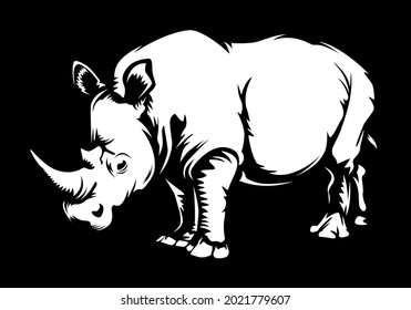 Rhino in black and white style background. Modern vector illustration. Abstract background. Isolated vector illustration. Endangered animal.