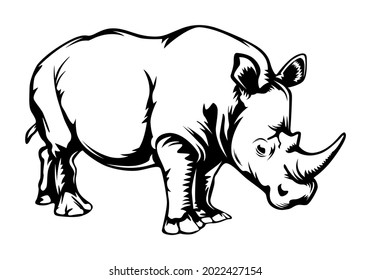 Rhino in black and white style background. Modern vector illustration. Abstract background. Isolated vector illustration. Endangered animal.