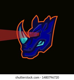 Rhino bluish mascot logo - flat design