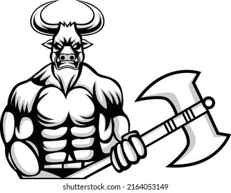 Rhino bodybuilder Holding AXE Logo Design