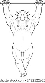 Rhino Bodybuilder Pull ups Bodybuilding Animal Vector Graphic Art Illustration