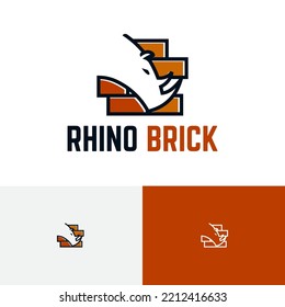 Rhino Brick Rhinoceros Wild Animal Strong Construction Wall Logo