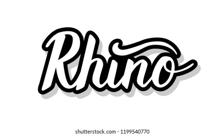 Rhino calligraphy template text for your design illustration concept. Handwritten lettering title vector words on white isolated 