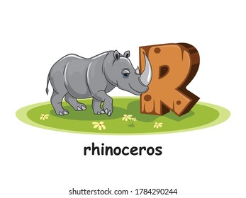 Rhino Cartoon 3D Wood Alphabet Animals Letter R