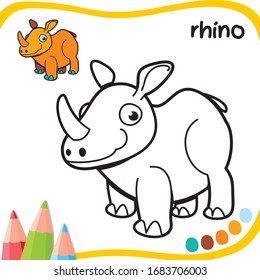 rhino cartoon - coloring book for kids