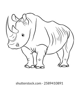 Rhino cartoon, vector illustration, rhino icon isolated on white background. Line art.