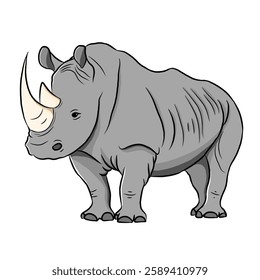 Rhino cartoon, vector illustration, rhino icon isolated on white background.