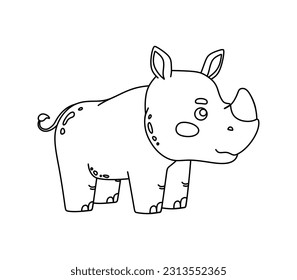 Rhino Character Black and White Vector Illustration Coloring Book for Kids