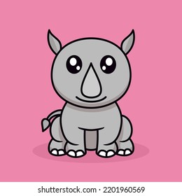 Rhino And Chibi Animal Vector Illustration