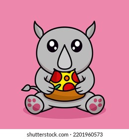 Rhino And Chibi Animal Vector Illustration