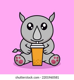 Rhino And Chibi Animal Vector Illustration