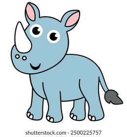 Rhino clipart, vector illustration. Rhinoceros cartoon style, isolated on white background. Cute safari animal. African animal.