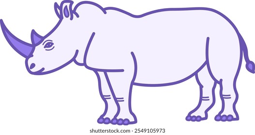 Icono de color rinoceronte. Ilustración vectorial. Grande Mamífero. Rinoceronte con cuerpo masivo, extremidades gruesas y cuerno en hocico. Concepto animal