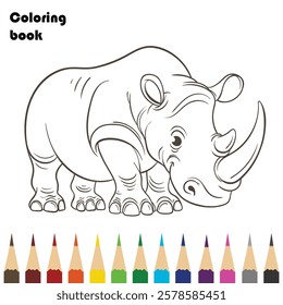 rhino coloring book design illustration