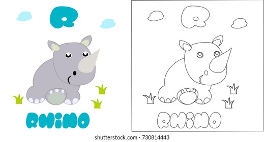 rhino coloring book. vector cartoon illustration