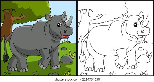 Rhino Coloring Page Vector Illustration